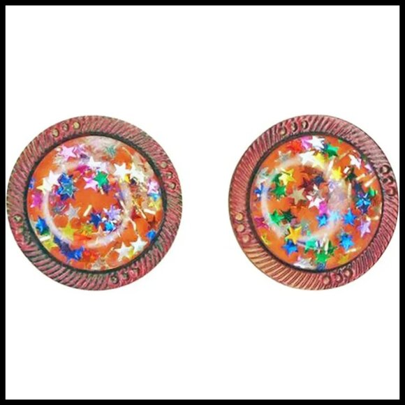 50s Style Big Clip On Earrings Made with Vintage Lucite Stars One of a Kind - Picture 3 of 9